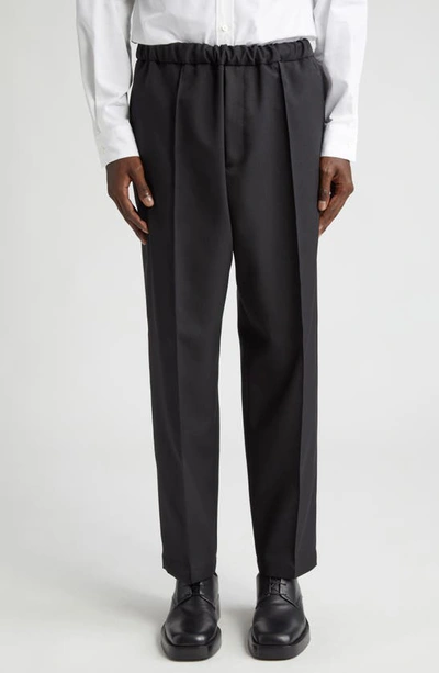 Jil Sander Relaxed Fit Elastic Waist Tapered Leg Ankle Trousers In Black