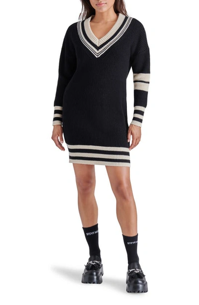 Steve Madden Colleen Stripe Trim Long Sleeve Jumper Minidress In Black