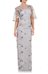 Js Collections Daphne Embroidered Sequin Column Gown In Silver