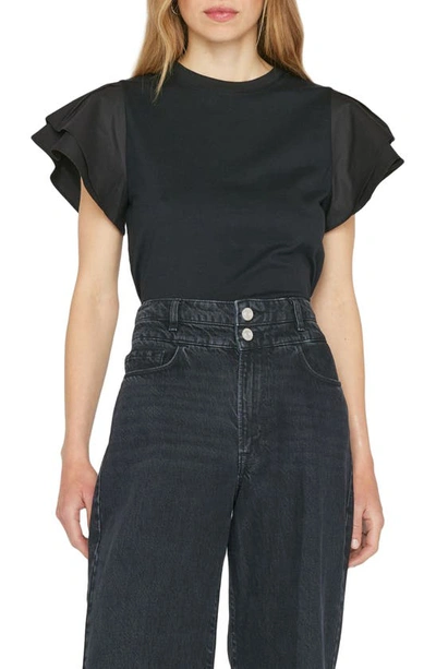 Frame Flutter Sleeve Organic Cotton T-shirt In Noir