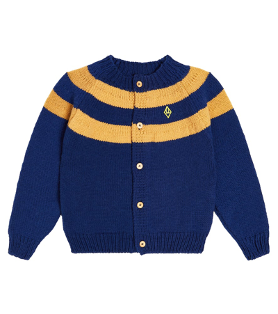 The Animals Observatory Kids' Toucan Striped Wool Cardigan In Navy