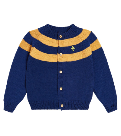 The Animals Observatory Kids' Toucan Striped Wool Cardigan In Blue