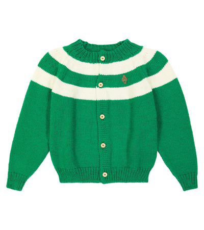 The Animals Observatory Toucan Striped Wool Cardigan In Green