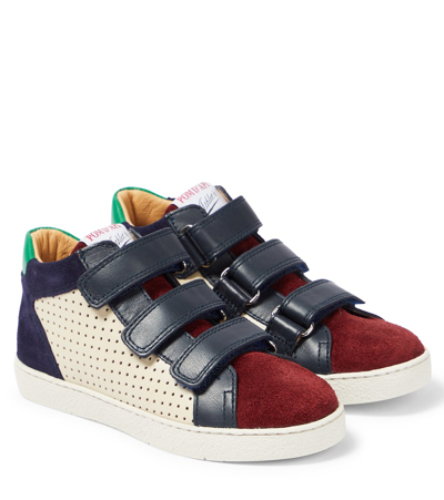 Pom D'api Kids' Top Easy Leather And Suede Sneakers In Multicoloured