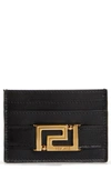 Versace La Greca Leather Card Case In Black  Gold (black)