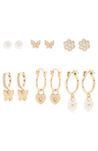 Noir Pack Of 6 Assorted Hoop & Stud Earrings In Gold