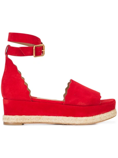 Chloé Lauren Wedge Sandals - Red