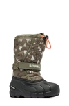 Sorel Kids' Flurry Weather Resistant Snow Boot In Stone Green/ Black