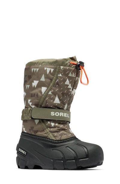 Sorel Kids' Flurry Weather Resistant Snow Boot In Stone Green/ Black