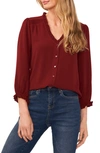 Cece Ruffle V-neck Blouse In Claret Red