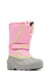 Sorel Kids' Flurry Weather Resistant Snow Boot In Blooming Pink,chrome Grey