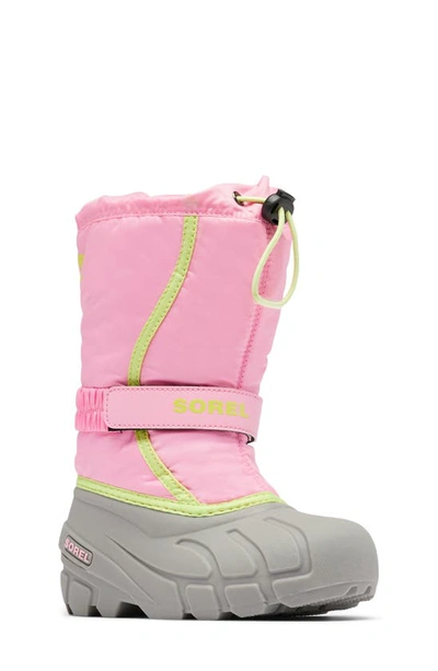 Sorel Kids' Flurry Weather Resistant Snow Boot In Blooming Pink,chrome Grey