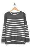 Vince Camuto Stripe Step Hem Sweater In Med. Hthr/ Ant. Wht 0