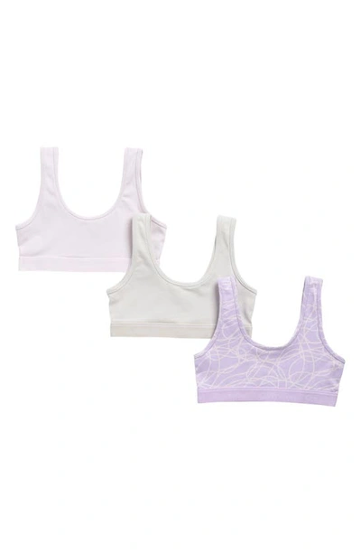Calvin Klein Kids' Assorted 3-pack Stretch Cotton Bralettes In Amethyst Line/lunar Grey/lilac