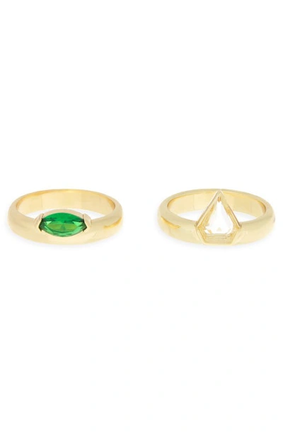Nordstrom Rack Set Of 2 Cubic Zirconia Rings In Clear- Green- Gold