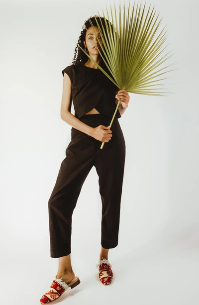 Madri Collection The Crossover Maternity Jumpsuit In Black