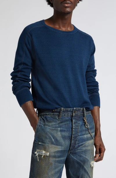 Double Rl Long Sleeve Double Knit T-shirt In Rinsed Blue Indigo