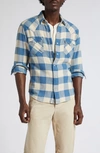 Double Rl Slim Fit Plaid Twill Western Shirt In Rl 158 Indigo Cream