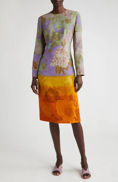 Dries Van Noten Delavina Poppy Print Long Sleeve Jacquard Dress In Orange