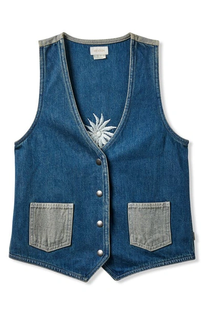 Brixton Frisco Flower Embroidered Denim Vest In Two Tone Indigo
