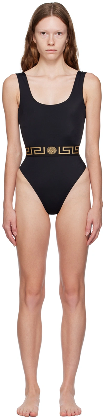 Versace Black Greca Border Swimsuit In 1b000 Black