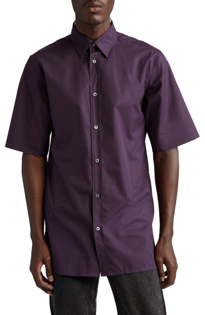 Maison Margiela Short Sleeve Cotton Button-up Shirt In Purple