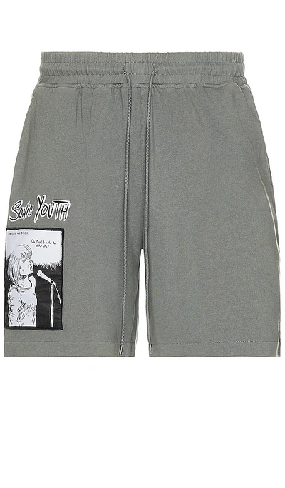 Pleasures Singer Drawstring Cotton Shorts In Charcoal