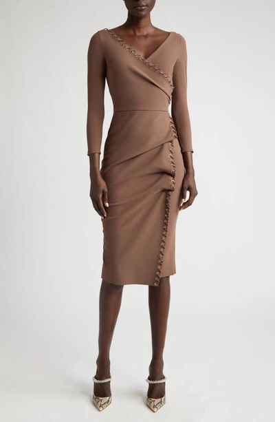 Chiara Boni La Petite Robe Elma Long Sleeve Faux Wrap Cocktail Dress In Cafe Au Lait