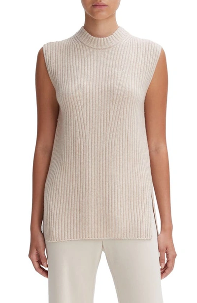 Vince Ribbed Sleeveless Tunic Top In Beige