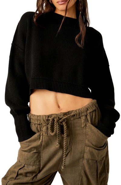 Free People Easy Street Cropped Sweater In Black