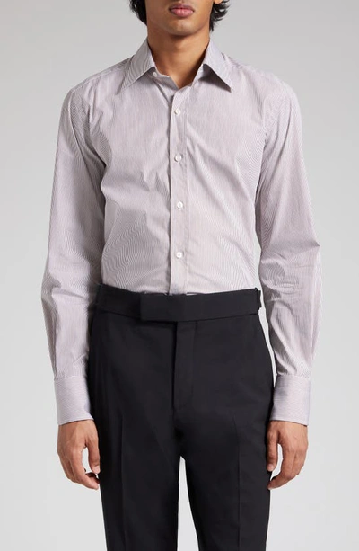 Tom Ford Slim Fit Ladder Stripe Button-up Shirt In White/ Medium Brown