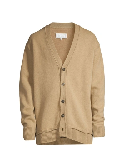 Maison Margiela Camel Wool Cardigan Men In Beige