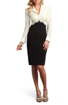 Tadashi Shoji Plus Long Sleeve Lace And Crepe Dress In Ivory Black