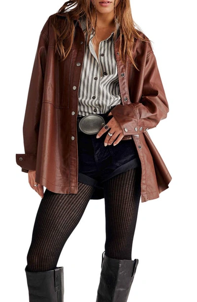 Free People Easy Rider Faux Leather Shirt In Brown