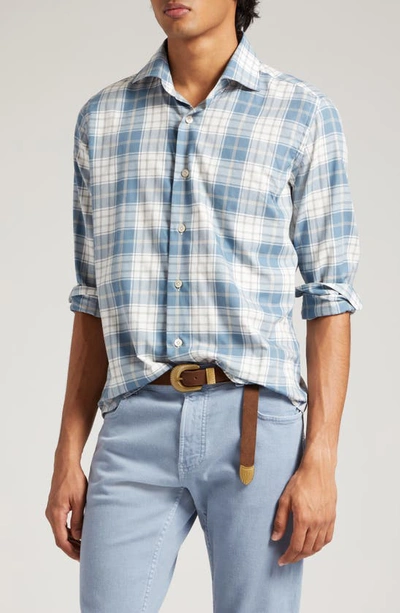 Eleventy Plaid Cotton Flannel Button-up Shirt In Blue