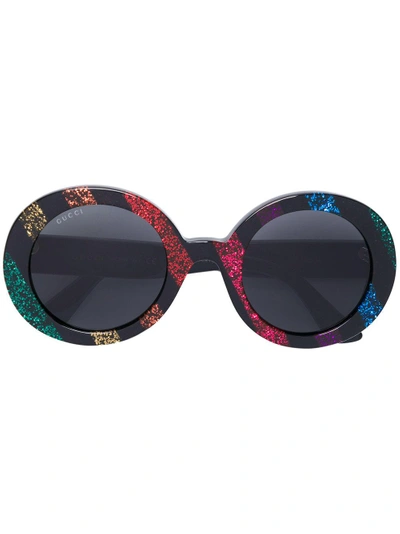 Gucci Eyewear Rainbow Glitter Round-frame Sunglasses - Black