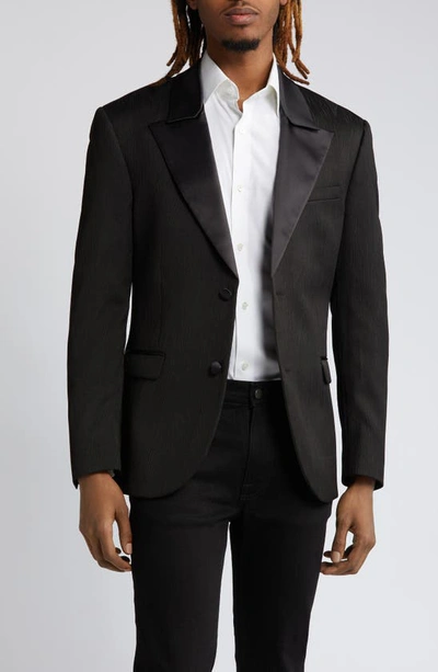 Topman Slim Fit Jacquard Suit Jacket In Black
