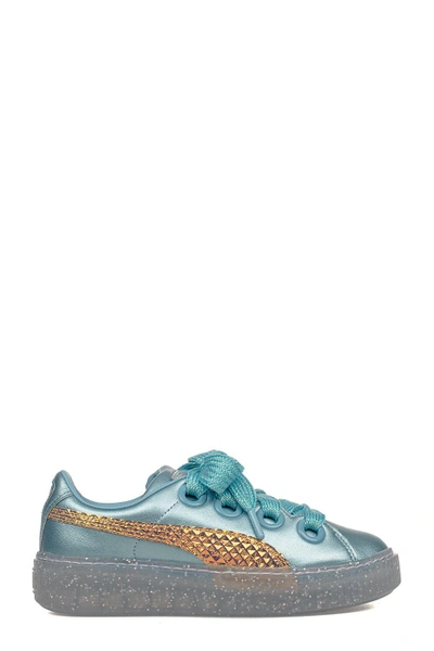 Puma Turquoise Platform Glitter Princess Leather Sneakers In Blue