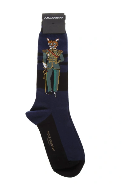 Dolce & Gabbana Cotton Blend Wildcat Socks In Blue/black