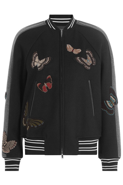 Valentino Virgin Wool Bomber Jacket With Bead Embellishment In Eero ...