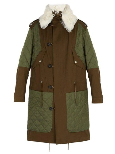 Alexander Mcqueen Shearling Collar Padded Parka In Green