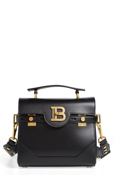 Balmain B-buzz 23 Monogram Leather Top Handle Bag In Black