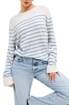 Reformation Cashmere Boyfriend Sweater In Ivory With Parisian Blue Stripe