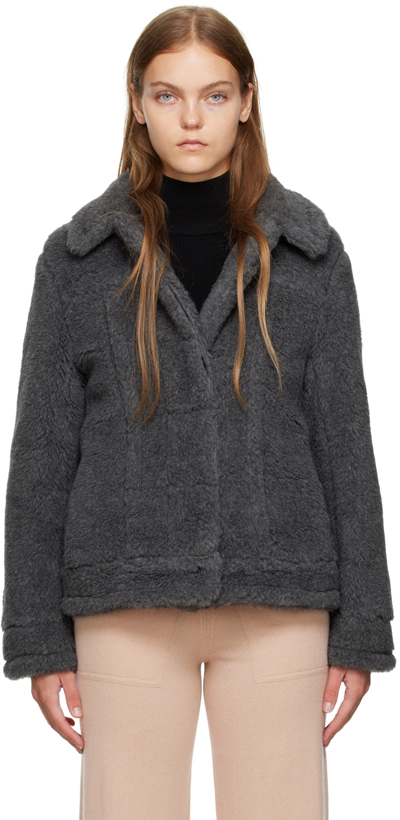 Max Mara Teddino Biker Short Coat In 001 Medium Grey