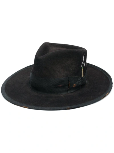Nick Fouquet Wide Brim Ribbon Trim Hat In Black