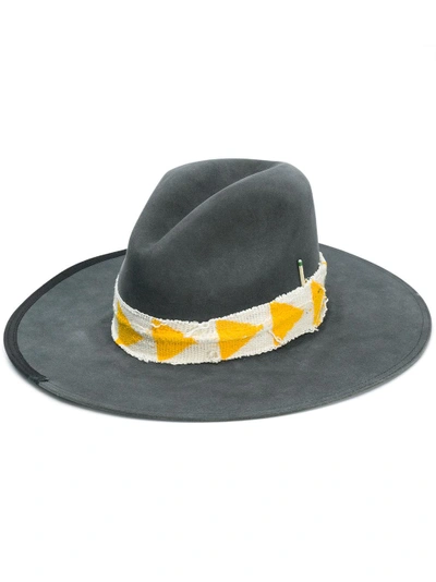 Nick Fouquet Wide Brim Yellow And Gold Ribbon Hat - Grey