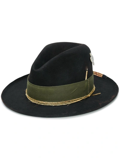 Nick Fouquet Green Ribbon And Twine Mid-brim Hat - Black