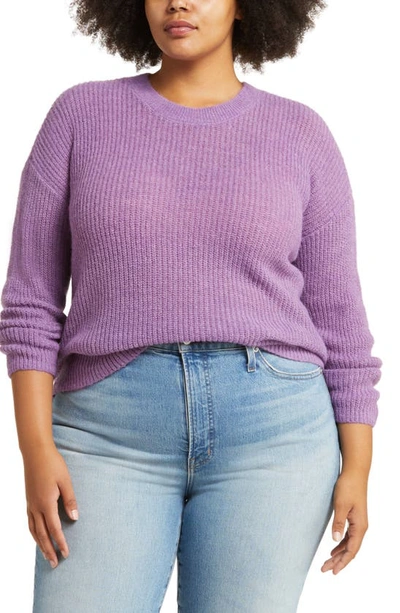 Madewell Rib Crewneck Sweater In Heather Amethyst