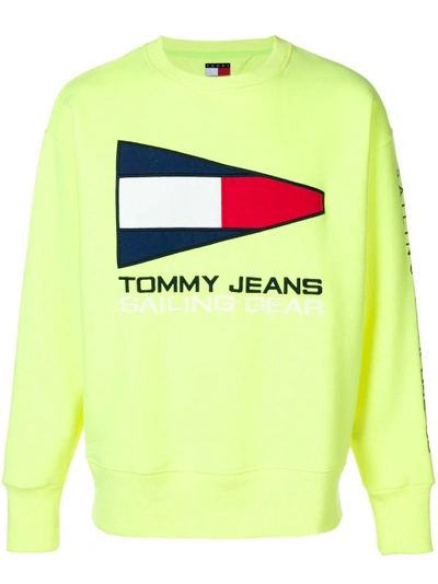 Tommy Jeans 90s Sailing Capsule Flag Logo Crew Neck Sweatshirt In Neon Yellow - Yellow