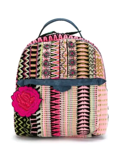 Isla Embroidered Tweed Backpack - Pink